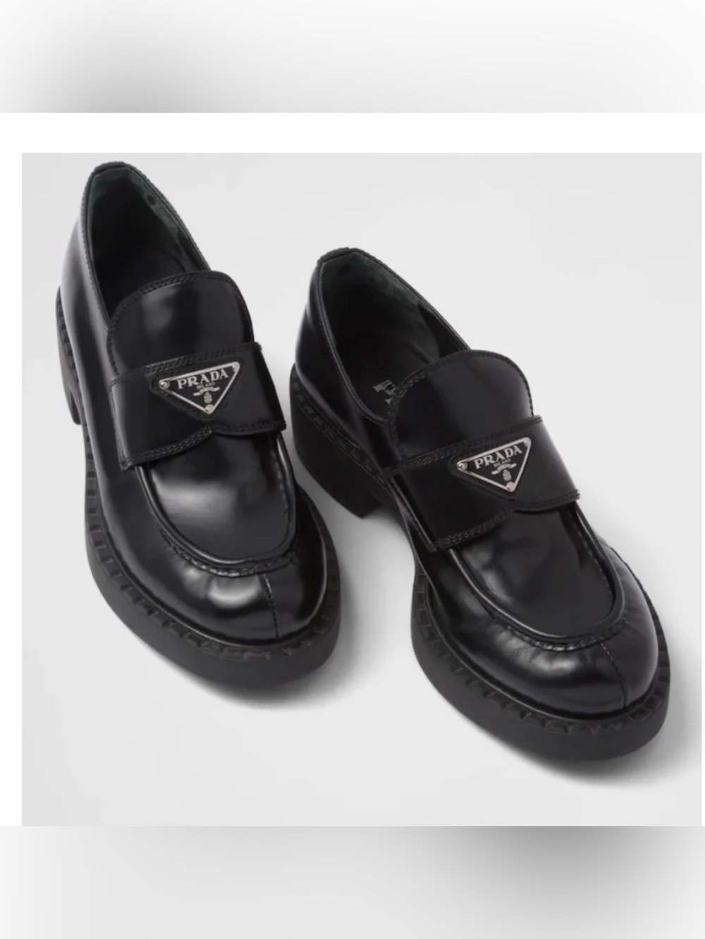 Prada Leather Triangle Logo Black Loafers - Picture 2 of 15